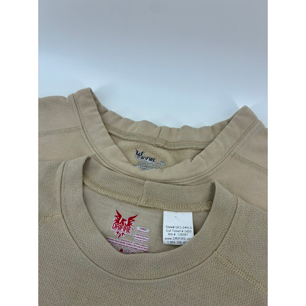 DriFire Mens Tan Flame Resistant FR Long Sleeve Shirt DF2-245LS Large Base Layer